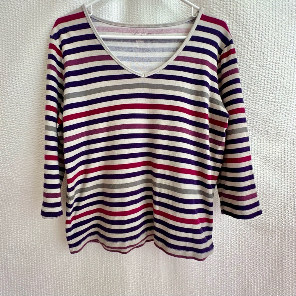 St. John's Bay Women’s Red Blue Gray Striped Long Sleeve Top Size: Large Petite